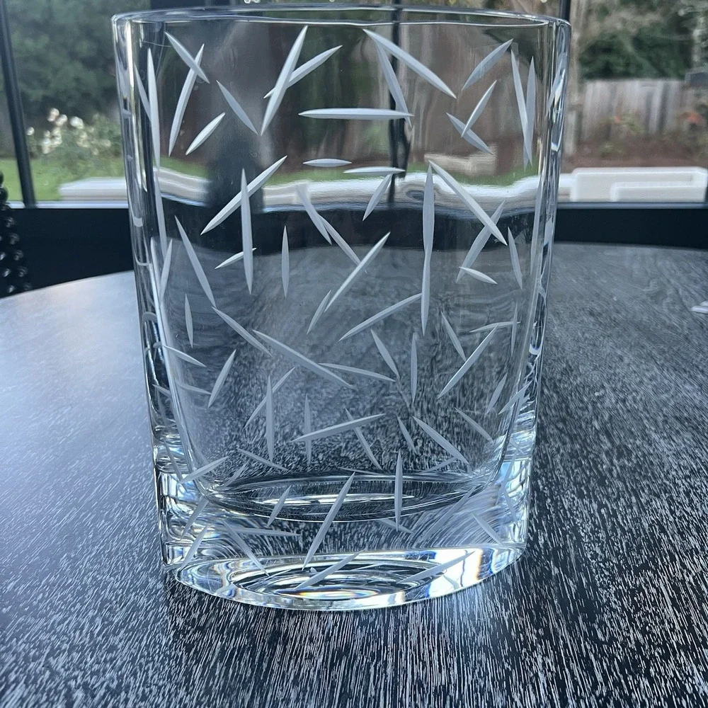 Nambe MOTUS Glass Etched‎ Vase Used 9.5 x 7.0 x 2.5 Inches